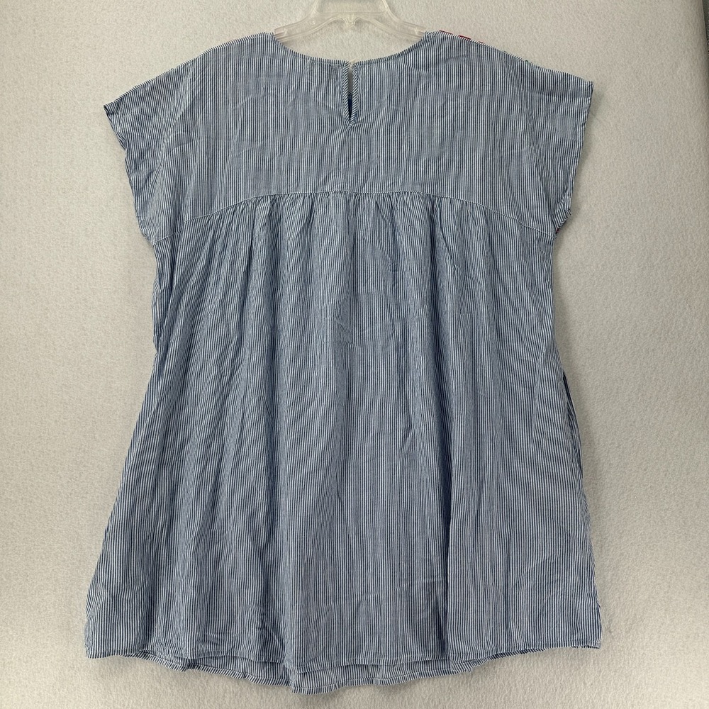 Studio West Striped Mini Dress Womens 2X With Floral Embroidery Accent Pockets - Picture 2 of 9